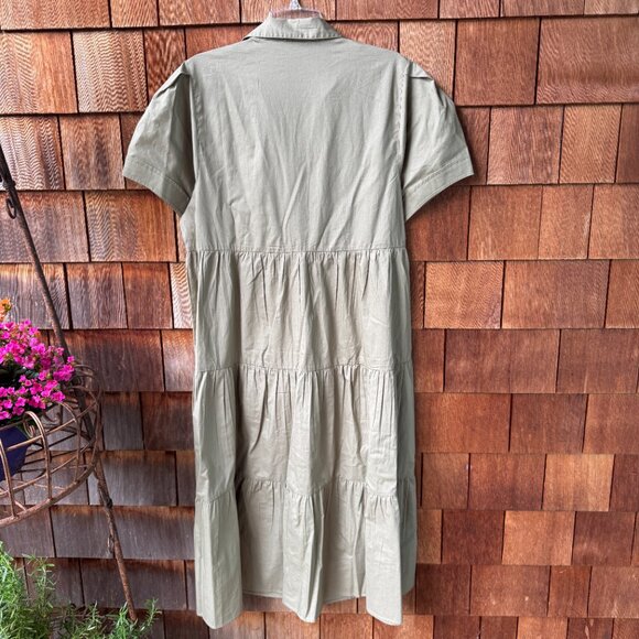 NWT Calvin Klein Olive Cotton Short Sleeve Button Front Shirtdress in Women's 14 - Picture 6 of 11